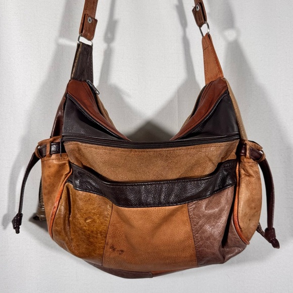 Vintage Handbags - Vintage Slouchy Leather Patchwork Crossbody Bag